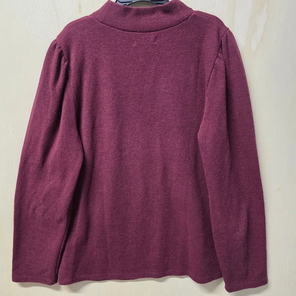Madewell Burgundy Mock Neck Puff Sleeve Textured Knit Top XL CKP455955837